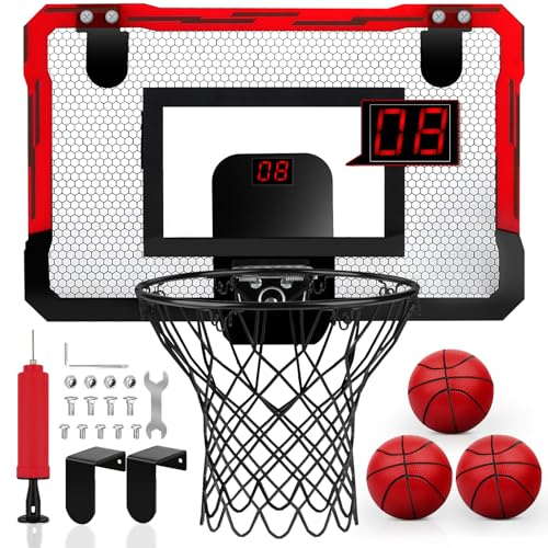 YIMORE Canestro Basket da Camera Bambini Mini Canestro Basket Esterno con 4 Palline Elettronico Punteggio Record Regalo per Ragazzo Ragazza 5 6 7 8 9 10 11 12 Anni