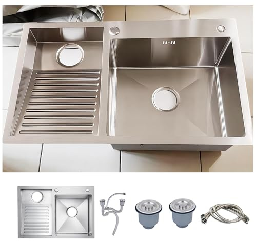 KOOGIMDDR Lavabo De Acero Inoxidable Doméstico con Placa De Lavandería Fácil De Limpiar De Doble Fregadero (Color: Left, S: 80x48cm)