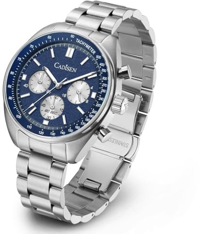 CADISEN Herren Quarz Uhr Elegante lässige Business mit Saphirglas Edelstahl Armband (blau)