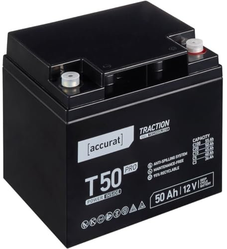Accurat Traction T50 Pro VRLA Bleibatterie - 12V, 50Ah, 30% Startleistung, wartungsfreie, zyklenfest- Gel Batterie, USV Batterie, Versorgungsbatterie, Solarbatterie, Bleiakku für Camping, Wohnwagen