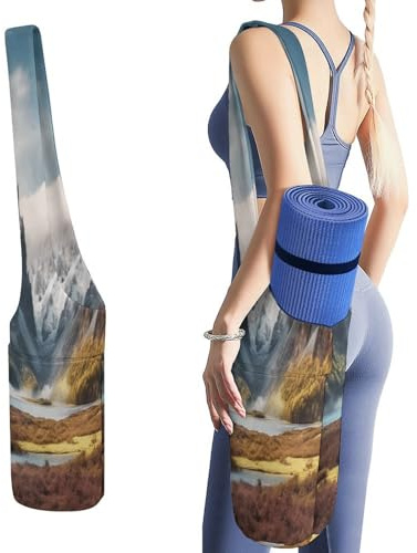 YJWANDL Yogamatten-Organizer, Reisen, Berglandschaft, Druck, Yogamatte, Tasche, Turnmatte, Tasche, Leinen-Aufbewahrungstasche, strapazierfähige Yoga-Tragetasche