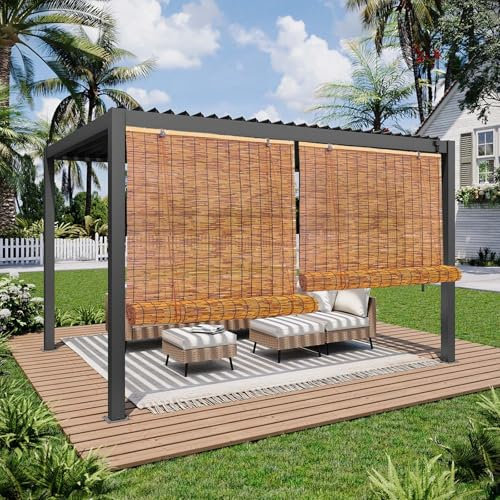 Natürlich Schilfrollos 50 60 80 90 100 120 130 150 160 180cm Bambus Raffrollo Mit Lifter Sonnenschutz Atmungsaktiver Schilf Vorhänge Anpassbar Balkon Dekoration Leicht Zu Hängen(Carbonized)