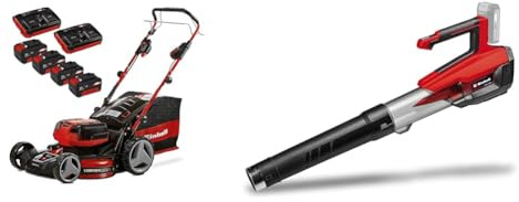 Einhell Professional Tondeuse à Gazon sans Fil GP-CM 36/47 S HW Li Power X-Change (36V, 47cm Coupe, autotractée) 4 Batteries 4,0Ah et 2 Chargeurs Doubles + Souffleur sans Fil GP-LB 18/200 Li E