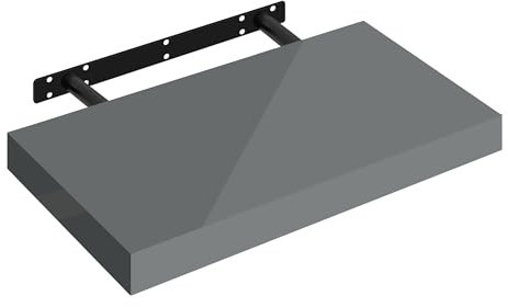 WOLTU Mensola da Muro, Mensola Cucina con Staffa Metallica Invisibile, Scaffale Parete per Camera da Letto, Soggiorno, Ufficio, Bagno, MDF, Grigio Lucido, 40x22,9x3,8cm