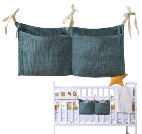 Tewzafiya Baby Bedside Storage Bag, Tasca per Lettino, Accessori Compatti per Culla con Spazio per Giocattoli Libri Biberoni Salviette
