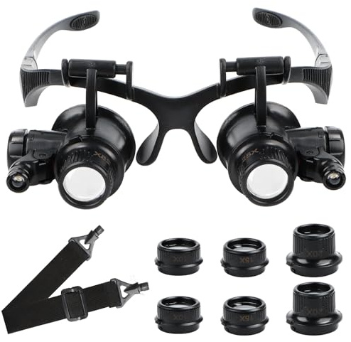 Gafas de lupa con luz, cinta para la cabeza, lupa de lectura, cristal magnifying, lupa de lupa ajustable, lupa LED con cinta para la cabeza, para joyeros, costura, artesanía