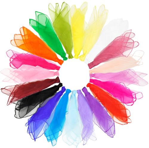 XIANGLONGY 20 Pezzi Foulard Colorati per Bambini 60 x 60 cm, Foulard Giocoleria, Giocattoli Sensoriali per Bambini e Adulti, Chiffon per Ballo, Giocoleria, Artigianato, Decorazioni