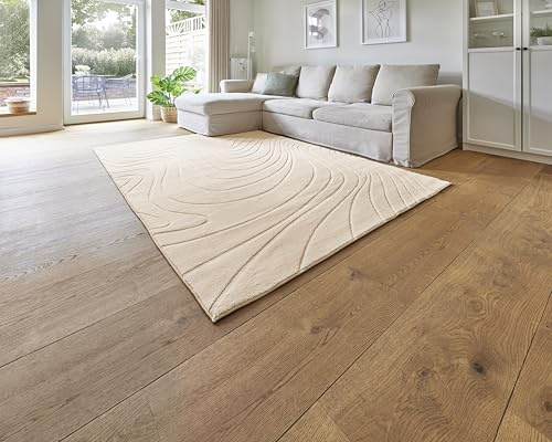 andiamo Dale Tapis à poils courts effet pour salon, chambre à coucher, tapis de tissage haute densité - Doux et agréable - 160 x 230 cm - Beige