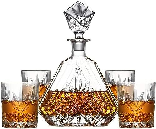Generico Set di Decanter per Whisky, in Cristallo, Decanter da 650 Ml + Calice da Vino da 320 Ml, Dedicato A Distillati di Whisky E Bourbon, Regalo di Lusso per Natale
