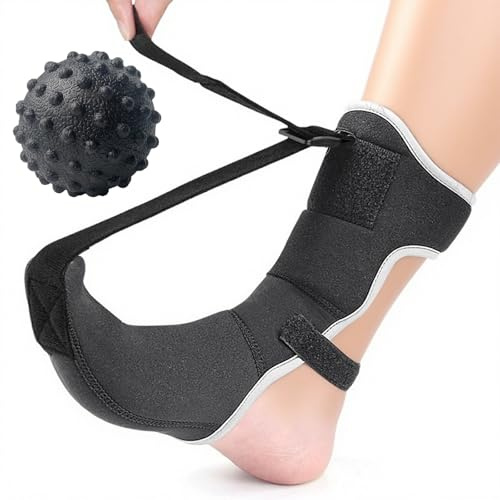 AXVRAV Plantarfasziitis Nachtschiene mit Massageball, Fersensporn Bandage Verstellbare Fersensporn & Fußbandage, Plantarfasziitis Socke zur Linderung von Fußschmerzen (Mittel)