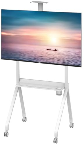 Mobile TV Cart for 42 to 120 inch Screens up to 264 lbs/330 lbs, LCD LED OLED 4K Smart Flat and Curved Panels, Rolling Stand with Shelf, Locking Wheels, for Office, Exhibition Hall White-42-86inch