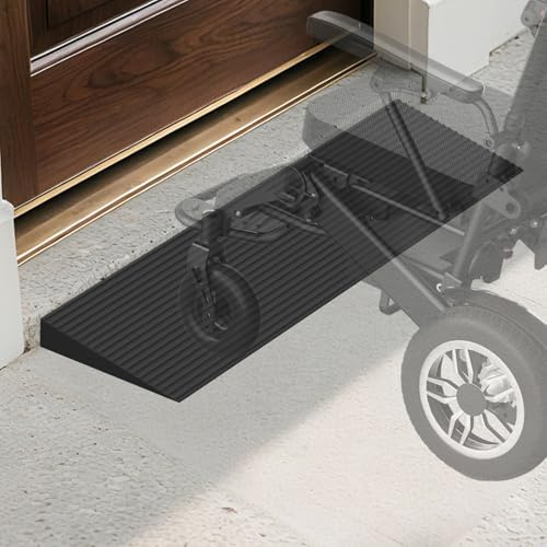 Vkechh Türschwellenrampe,90x20x4cm Rollstuhlrampe aus Vollgummi bis 1,5t Kürzbare & rutschfeste Auffahrrampe für Saugroboter,Kinderwagen, Rollator, mit Doppelseitigem Klebeband