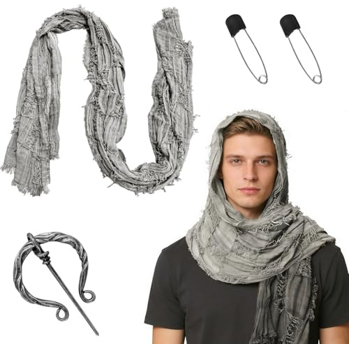 Châle à Capuche Foulard,Châle Médiéval Renaissance Écharpe,Châles Long avec Broche,Capote Post-Apocalyptique,Cape à Capuche Vintage Gothique D'Halloween,pour Femmes Hommes