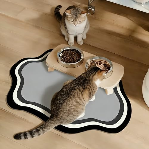 JanYoo 60 X 40cm Napfunterlage Hund Katzen Groß, Futternapf Unterlage rutschfeste Saugfähige Katzennapf Futtermatte Katze Hundenapf Matte Futterunterlage für Hunde und Katzen(Wolke)