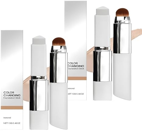 2 st. Color Changing Foundation Stick med borste, 2 i 1 fuktgivande täckkräm, grundfärg med medium till full täckförmåga, färgskiftande foundationstick för alla hudtyper