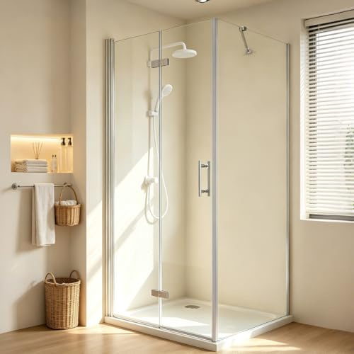 BOOSLOON Duschkabine Eckeinstieg 80x90x195 cm, Falttür mit Seitenwand – Eckdusche Duschabtrennung mit Pivot-System aus 6 mm ESG Sicherheitsglas, ohne Duschwanne