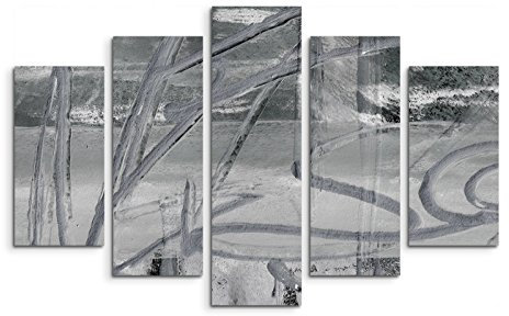 Paul Sinus Art 5 teiliges Wandbild auf Leinwand (Gesamt: H: 100cm B: 160cm) Keilrahmenbild Canvas Fotodruck Leinwandbild Leinwanddruck Kunstdruck Wandbild schwarz weiß grau Schlieren