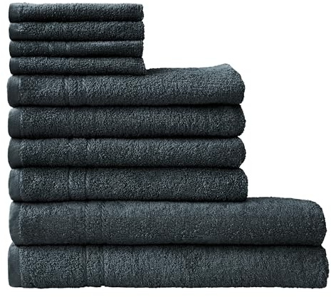 Dyckhoff Kristall Handtuch Set 10-teilig, Baumwolle, Oeko-Tex, anthrazit | 3 Größen: 50x100cm, 70x140cm, 30x30cm, reine Baumwolle, frische Farben, ideal fürs moderne Bad