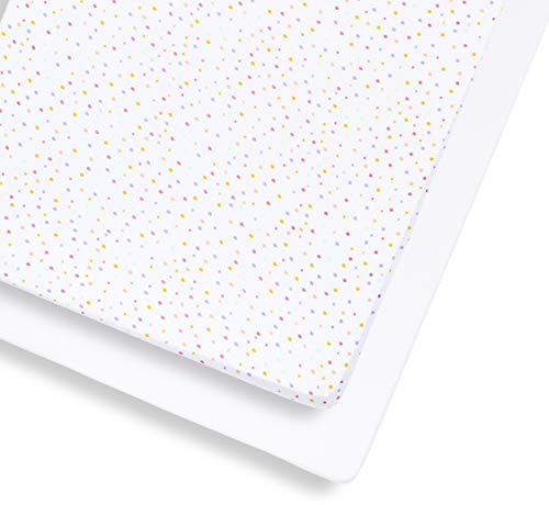 Snüz Spannbettlaken Baby (2-er Set) mit Mehrfarbigem Tupfen-Design, für Matratzengröße bis 140 x 70 cm, aus Atmungsaktiver Weicher Jersey-Baumwolle, für die Meisten Kinderbetten Geeignet