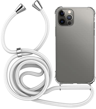 MyGadget Handykette für iPhone 12 | 12 Pro - [ TPU Hülle mit verstellbaren Band ] - Handyhülle mit Handyband zum Umhängen Kordel Schnur Case Schutzhülle - Weiß