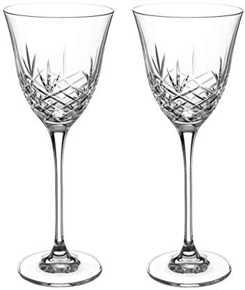 DIAMANTE White Wine Glasses Pair with ‘Blenheim’ Collection Hand Cut Design - Set of 2