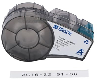 Brady Print-on Hook Material BradyGrip™ for M210 & M211 Printers – Reusable Polyester Labels for Wire and Cable Labelling – Black on White (19.05 mm x 6.40 m) – M21-500-414