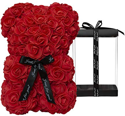 DuHouse Rosen Bär Teddybär, Handgemacht Blumenbär Deko, Rot | 25,4 cm Schaumstoff Rosenbär mit Geschenkbox, Für Valentinstag, Jahrestag, Muttertag, Weihnachten, Geburtstage & Hochzeit