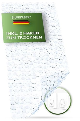 SilverRack Badewannenmatte 88x40 cm (transparent Kiesel Steinoptik) Antirutschmatte Badewanne BPA frei - Duschmatte schimmelresistent & maschinenwaschbar - Badematte rutschfest