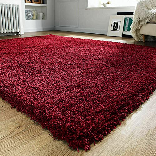 Prime Plus EXTRA THICK HEAVY 5CM PILE SOFT SHAGGY RUGS MODERN AREA RUGS BEDROOM HALL RUGS (Red, 80 x 150cm)