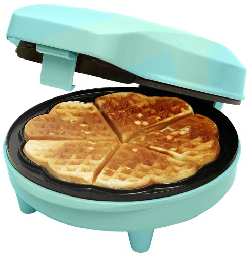 Bestron Waffeleisen für klassische Herzwaffeln, Waffelmaker mit Antihaftbeschichtung für Waffeln in Herzform, Retro Design, 700 Watt, Farbe: Mint