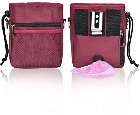 LUXACO Leckerlibeutel für Hunde mit Kotbeutelhalter, wasserdicht, Schultergurt, Hüftgurt und Clip, leicht zu transportierendes Hundespielzeug, Futter (schwarz und grau) (rot)