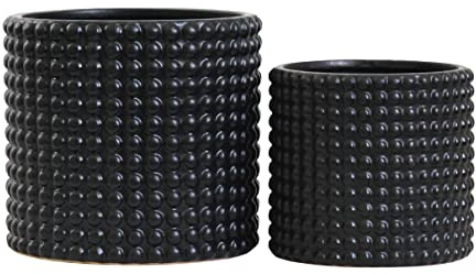 Olly & Rose Milan Blumentopf-Set – Schwarze Keramik-Hobnail-Punkte Pflanztöpfe für den Innenbereich, Set mit 2 Pflanzgefäßen (Mattschwarz)