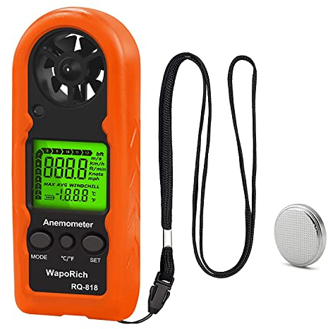 Handheld Anemometer Digital Wind Speed Meter Gauge, WapoRich RQ-818 Mini Air Flow Velocity Tester with Max/AVG/Current Measuring for Sailing, Drone, Surfing, Fishing and HAVC