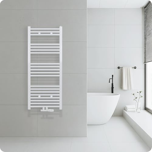 Belrad® Badheizkörper mit Mittelanschluss, Weiß 1200x500 | Moderner Handtuchheizkörper, Qualitätsstahl, Pulverbeschichtet, Wandmontagefähig & wasserbetrieben