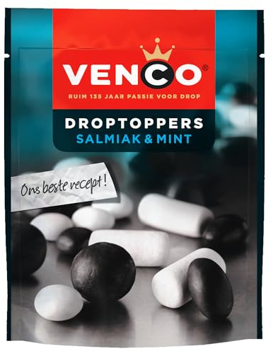 Venco Droptoppers Salmiak & Mint 215g I Lakritz- und Minz Lakritz-Mix I Lakritz Drops aus den Niederlanden I Holländische Lakritze I Drop aus Holland