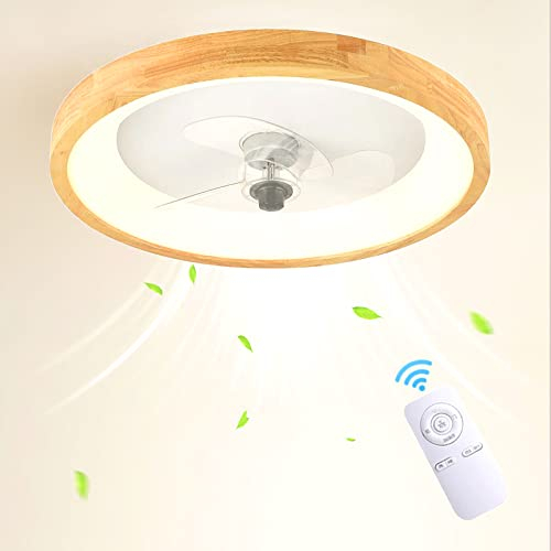 ANKBOY Holz LED Deckenlampe mit Ventilator und Fernbedienung, Ø50cm Runde Deckenleuchte Dimmbar 36W Fan Lampe Moderne Deckenventilator mit Beleuchtung für Wohnzimmer Schlafzimmer Esszimmer Büro