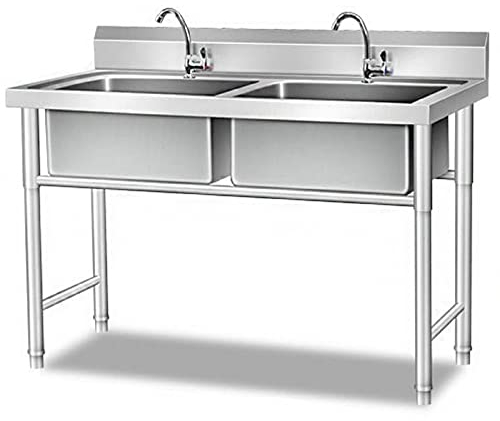 REOTEL Spülbecken Edelstahl SpüLtisch DoppelspüLe, Waschbecken Werkstatt, Werkbank Spülbecken Küche Spüle, Waschbecken Küche 304 Küchenspüle Edelstahl Spülbecken Organizer,120×60×80cm
