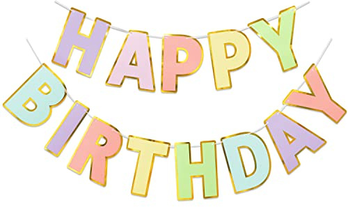 LITAUS Happy Birthday Banner - 9ft Pre-Strung Happy Birthday Sign for Women, Men, Girls, Boys - No DIY Birthday Decorations & Party Supplies(Macaron)