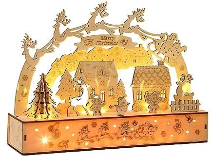 BaronHong Christmas Night Light Christmas Window Decorations Puzzle 3D Puzzles for Adult Wooden Crafts (Yellow,M)