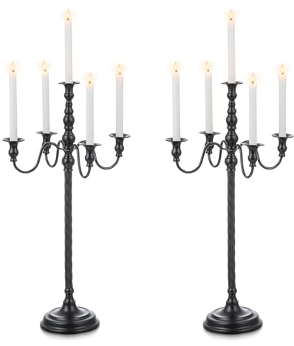 Candeldo Black Candelabra Halloween Decorations: 28 Inches Floor Gothic Candle Holder 5 Arm Metal Candlestick Stand for Table Fireplace Victorian Decor Set of 2