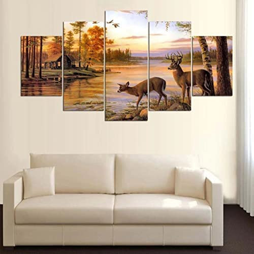 Bild Auf Leinwand - Leinwandbild - Tier Hirsch - Wand Bild - Wanddeko - Leinwanddruck - Bilder - Kunstdruck - Leinwand Bilder - Wandkunst Mit Rahmen 200 X 100 Cm Für Wohnzimmer Hotel Restaurant Büro