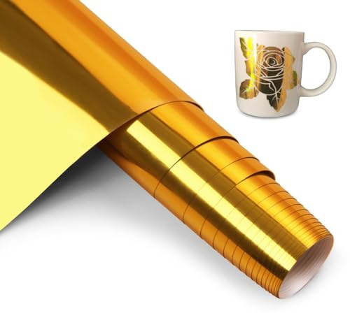 HKC Vinylfolie Plotter Vinyl Metallisches Chrome Gold 30.5cm x 400cm | Plotterfolie Vinyl Rolle Für Alle Schneidemaschinen Selbstklebend Vinyl für Party Dekoration, Aufkleber, DIY Tasse