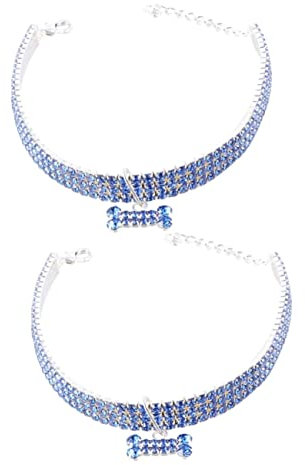 Angoily 2stücke Mini Rhinestone Halsband Für Hunde Verstellbares Stilvolles Hundehalsband Aus Strapazierfähigem Material Für Outdoor-aktivitäten Blau Luxuriöse Haustierbedarf Für