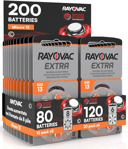 200 Rayovac Extra 13 Hörgerätebatterien - 10 Blister à 8 Batterien und 20 Blister à 6 Batterien
