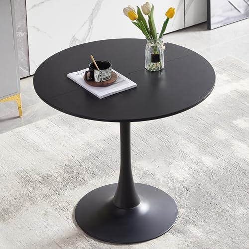 buybyroom Skandinavisch Moderner Runder Esstisch, Minimalistischer Kleiner Tisch für Küche, Esszimmer und Wohnzimmer, Schwarz