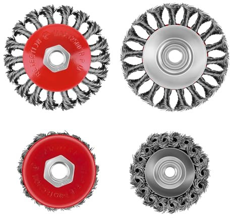 HSHa Twist Knot Lot de 4 brosses métalliques en acier au carbone pour meuleuse d'angle 115 mm Ø 75 mm Ø 100 mm