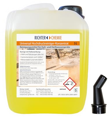 Richter Chemie Hochdruckreiniger Konzentrat, Reinigung rund ums Haus PKW, Terasse, Grill, Universalreiniger, starke Reinigung, einfach anzuwenden, sehr ergiebig, 5 Liter