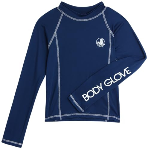 Body Glove Boys Swim Shirt - UPF 50+ Sun Protection Quicky Dry Long Sleeve Rash Guard for Boys Youth Kids Swimwear (5-14), Size 7, Navy Long Sleeve