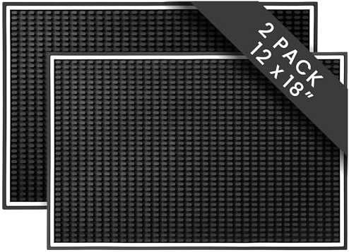 Bar Mat 2-Pack, 18 x 12 Rubber Coffee Bar Mats for Countertop, Bartending, Home Use, Spill Protection and Coffee Stations, Ideal Matt for Cocktail, Whiskey and Espresso