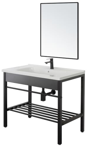 COMPOSIZIONE BAGNO MOBILE LAVABO IN METALLO 80x47x78cm+SPECCHIO LINEA BORG